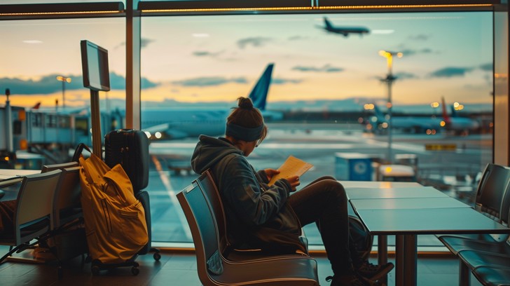 Traveler waiting at an airport before a flight