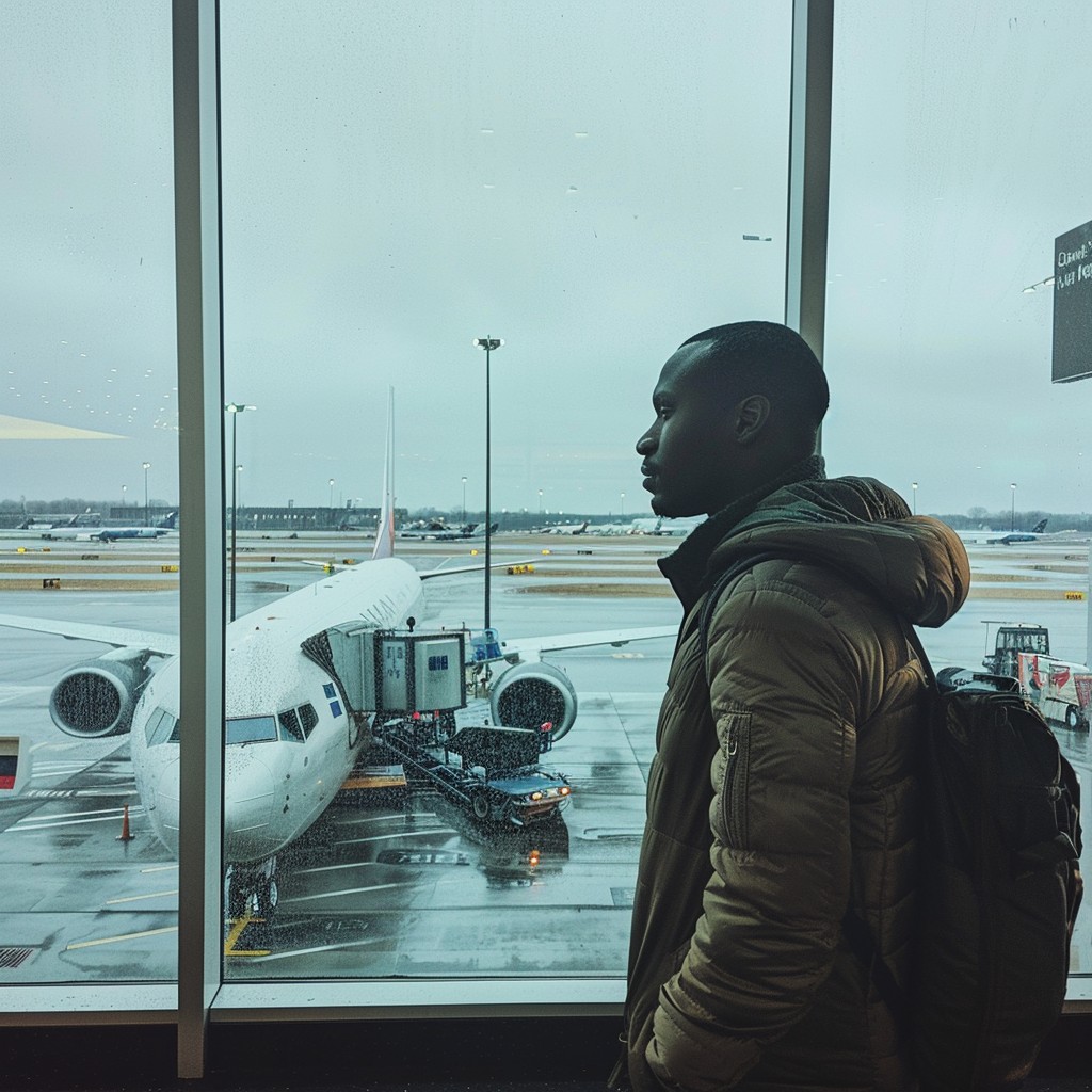 Traveler awaiting an airport departure for an affordable trip