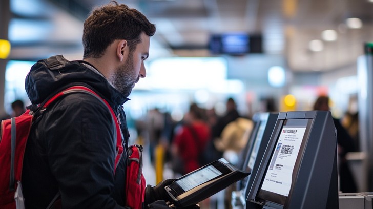 Traveler on a business trip using affordable flight search